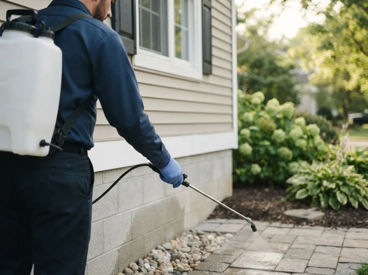 Pest control technician inspecting a home in Alden, KS